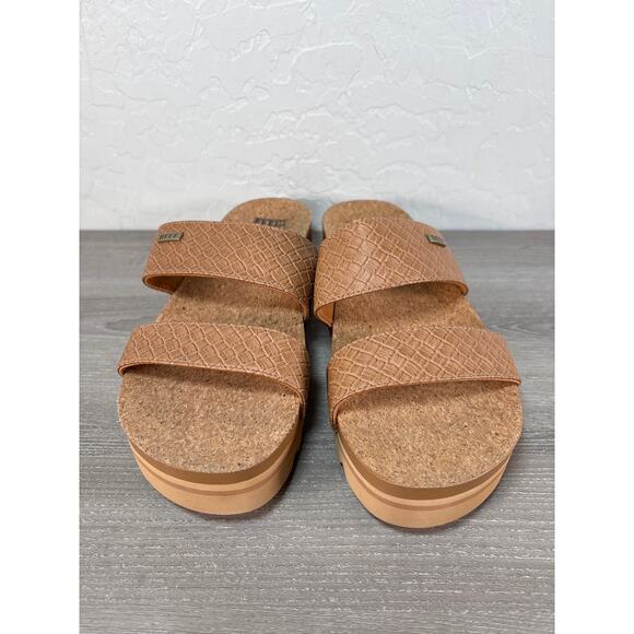 Reef Cushion Vista Hi Women's Comfort Platform Slide Sandals Tan Wicker‎ - 11 - Picture 3 of 6